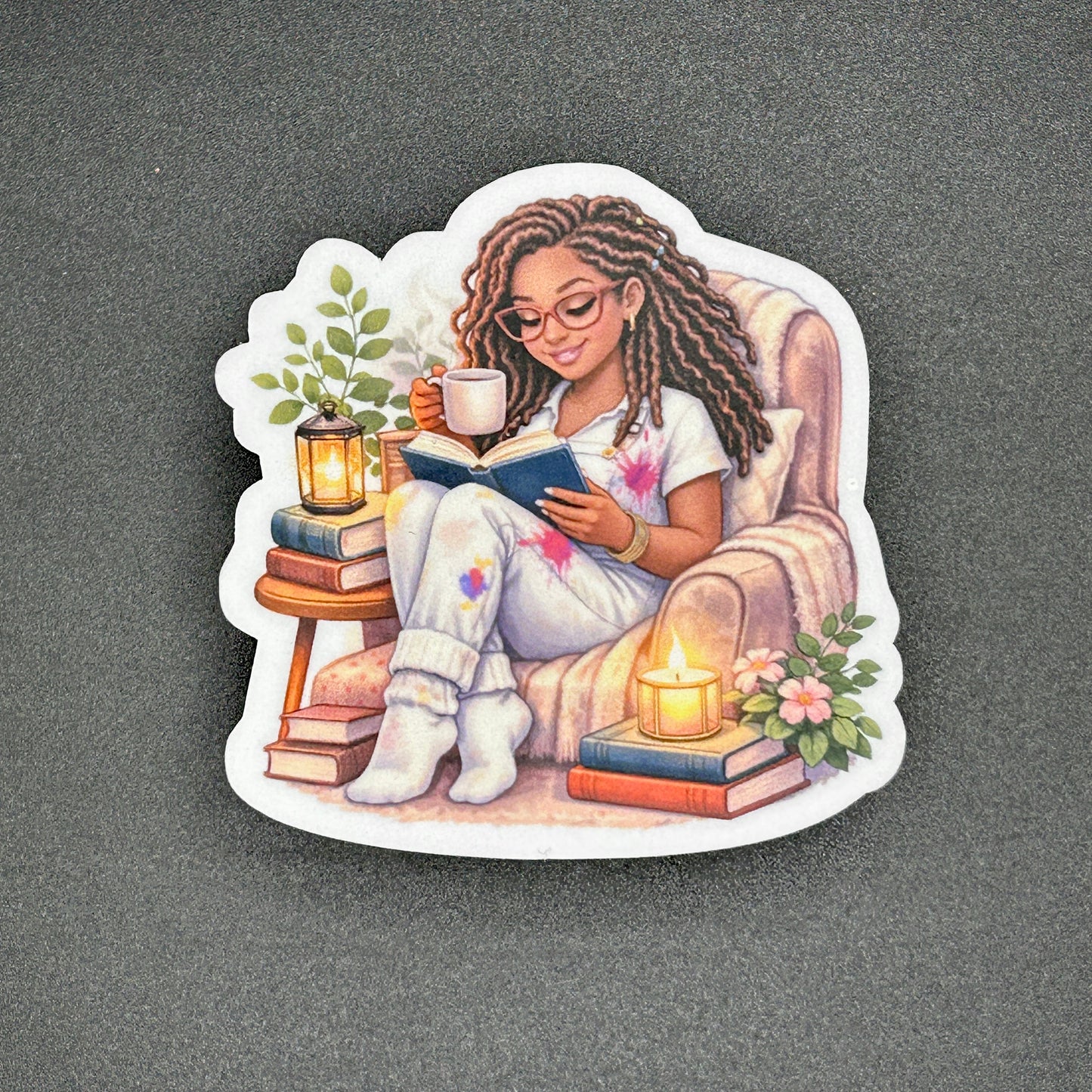 Cozy Girl Reading Stickers - Waterproof 3"
