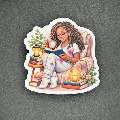 Cozy Girl Reading Stickers - Waterproof 3"