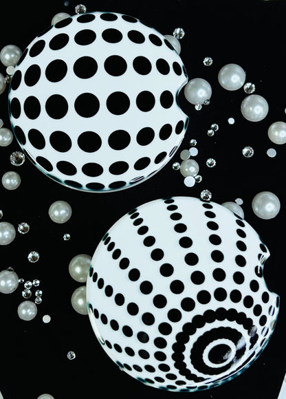 Optical Illusion Ceramic Car Coasters – Black & White Modern Design