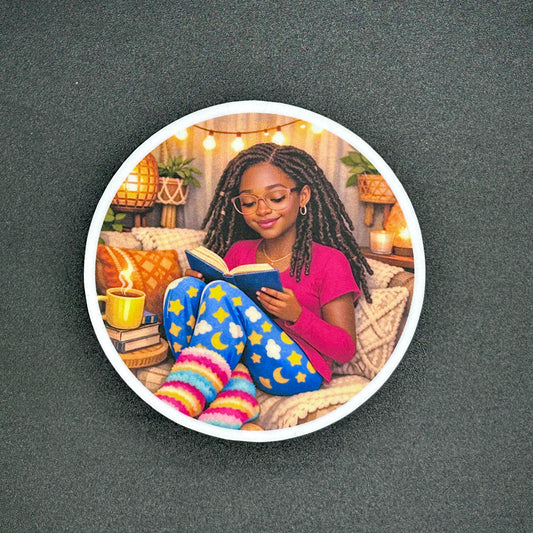 Cozy Girl Reading Stickers - Waterproof 3"