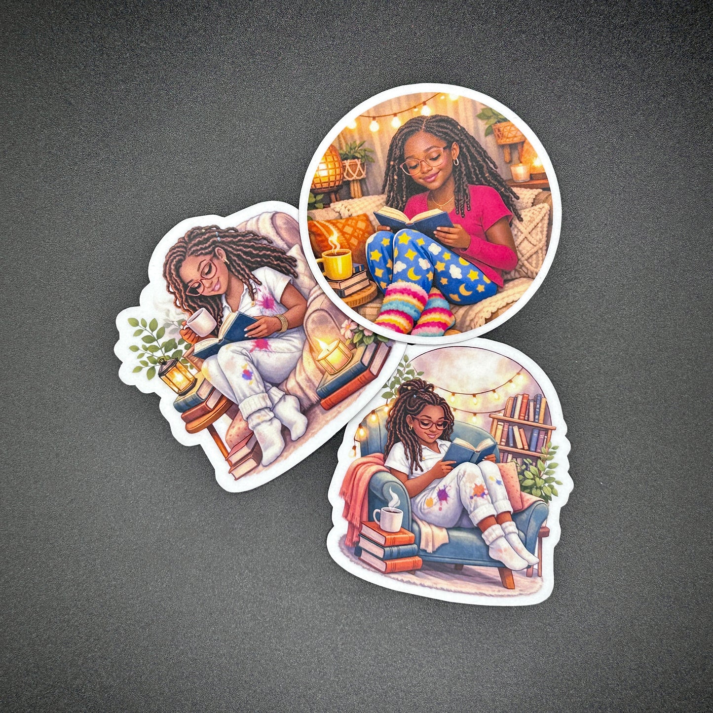 Cozy Girl Reading Stickers - Waterproof 3"