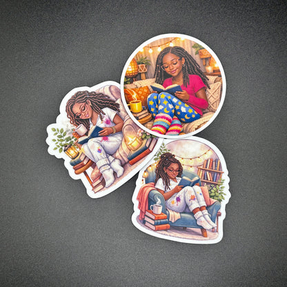 Cozy Girl Reading Stickers - Waterproof 3"